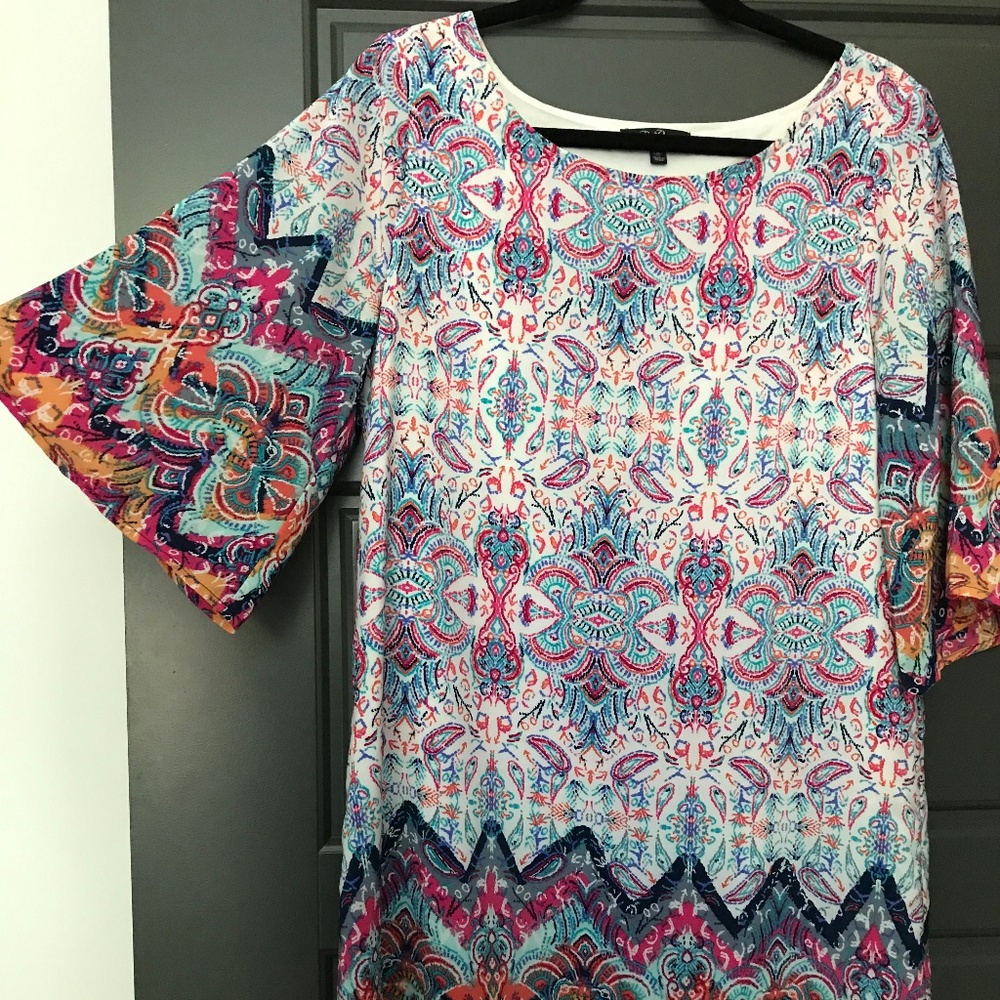 Multi-color Shift Dress with Wide Sleeves